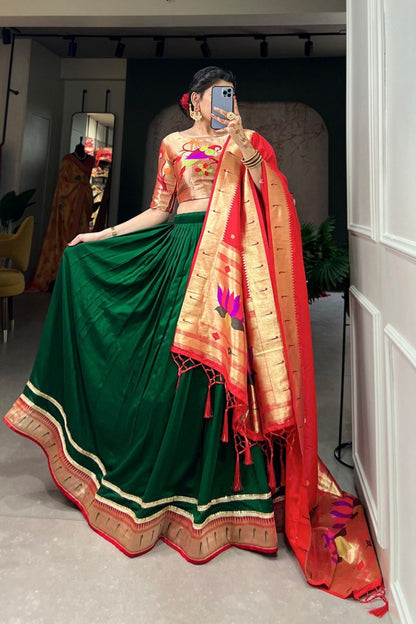 Green Paithani Silk Beautiful Lehenga Choli