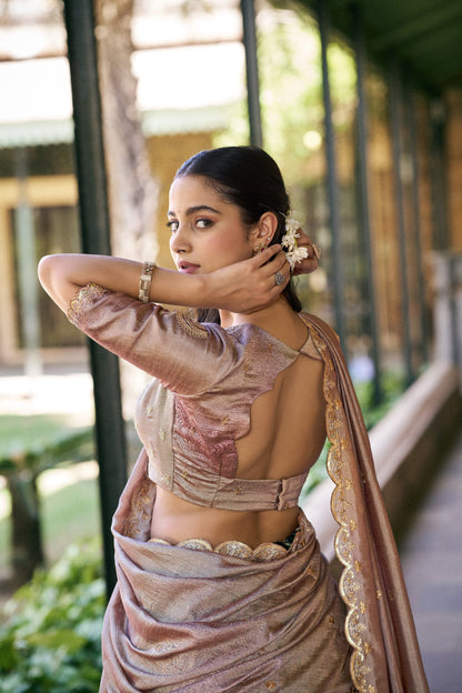 Green Tasar Silk Kalamkari Lehenga Choli with Embroidered Dupatta