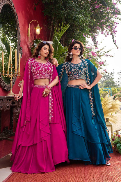 Premium Vichitra Silk Heavy Moti Beads Sequence Embroidery Lehenga Set