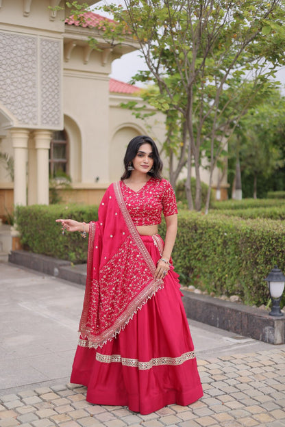 Royal Glory Satin Heavy Zari Sequins Work Lehenga Choli Set 