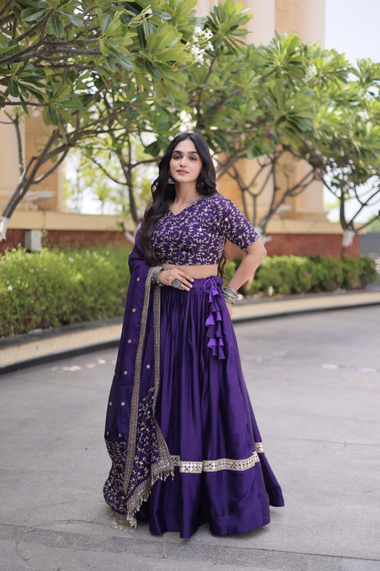 Royal Glory Satin Heavy Zari Sequins Work Lehenga Choli Set 