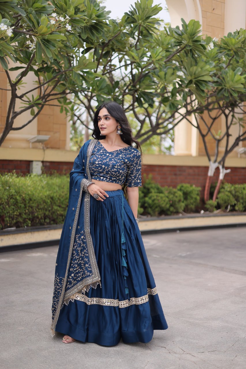 Royal Glory Satin Heavy Zari Sequins Work Lehenga Choli Set 