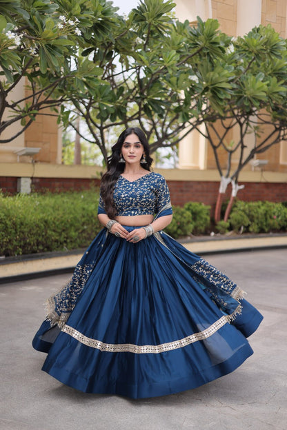 Royal Glory Satin Heavy Zari Sequins Work Lehenga Choli Set