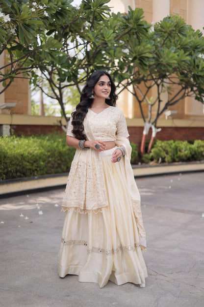 Royal Glory Satin Heavy Zari Sequins Work Lehenga Choli Set 