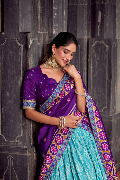 Classic Ikkat Art Tasar Silk Lehenga for Navratri Celebrations