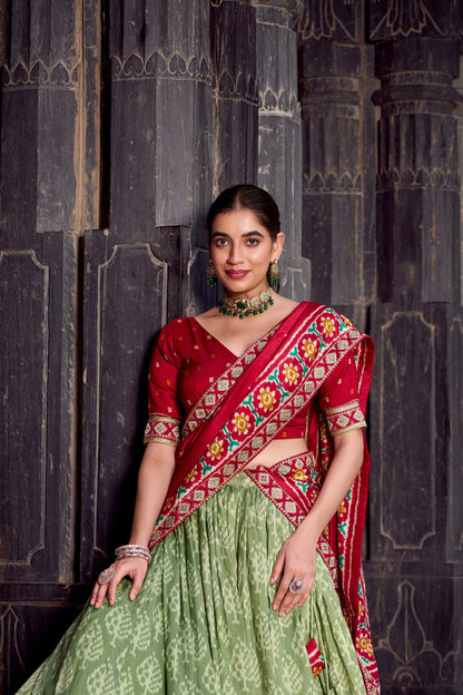 Classic Ikkat Art Tasar Silk Lehenga for Navratri Celebrations