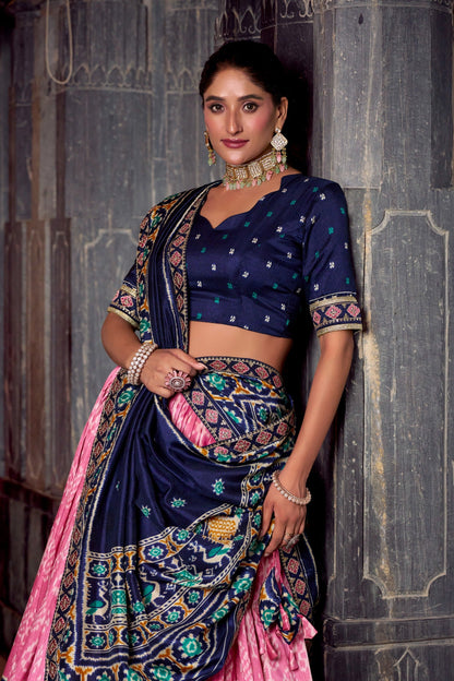 Classic Ikkat Art Tasar Silk Lehenga for Navratri Celebrations