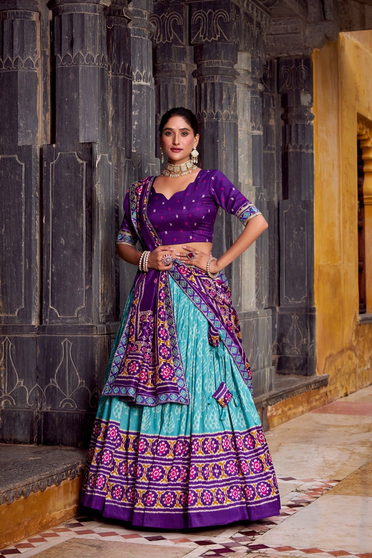 Classic Ikkat Art Tasar Silk Lehenga for Navratri Celebrations 