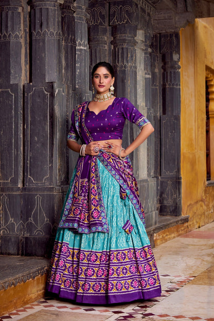 Classic Ikkat Art Tasar Silk Lehenga for Navratri Celebrations 