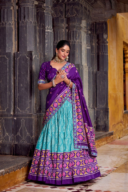 Classic Ikkat Art Tasar Silk Lehenga for Navratri Celebrations