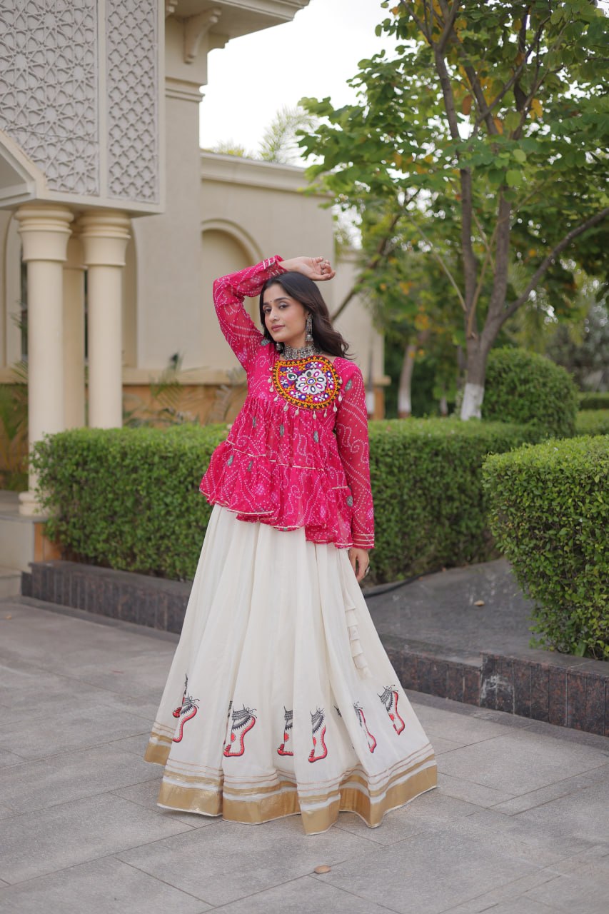 Festive Kora Cotton Bandhani Lehenga Set | Tulip Designer