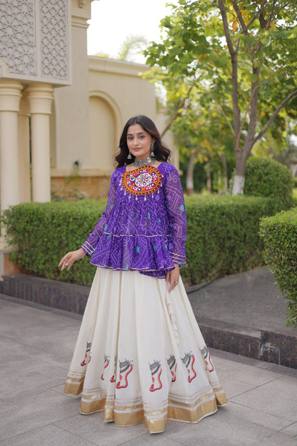 Festive Kora Cotton Bandhani Lehenga Set | Tulip Designer