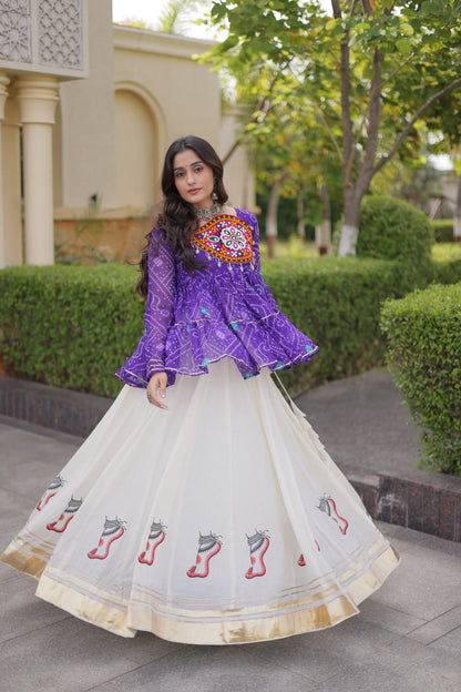 Festive Kora Cotton Bandhani Lehenga Set | Tulip Designer