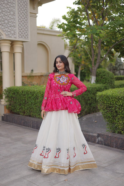 Festive Kora Cotton Bandhani Lehenga Set | Tulip Designer 