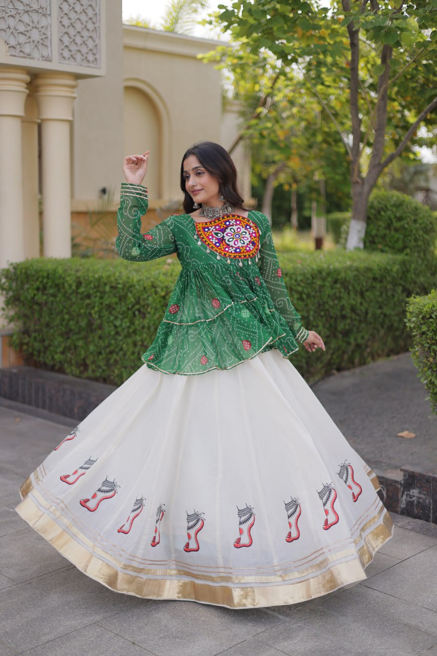 Festive Kora Cotton Bandhani Lehenga Set | Tulip Designer