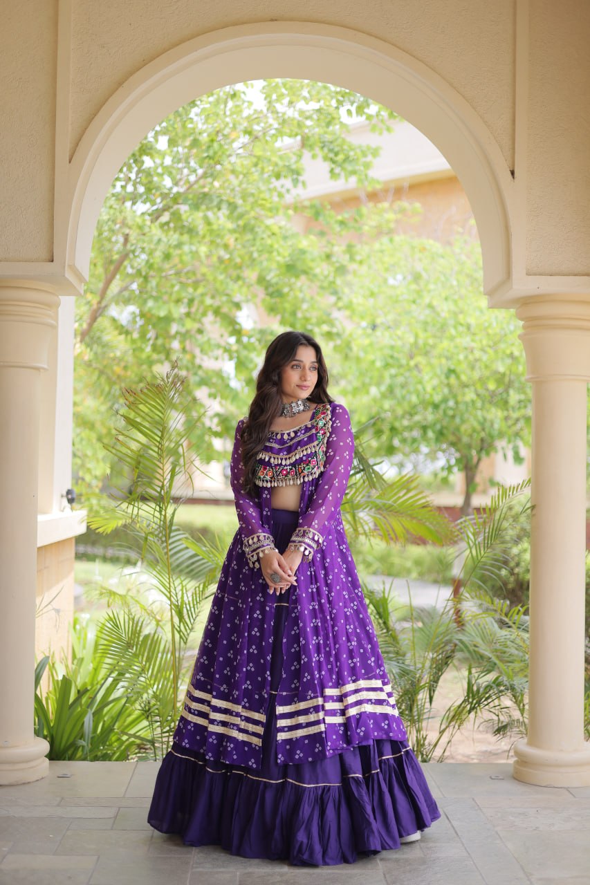 Kora Cotton Frill Stitching Bandhani Lehenga Set 