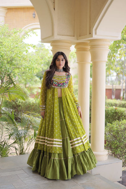 Kora Cotton Frill Stitching Bandhani Lehenga Set 