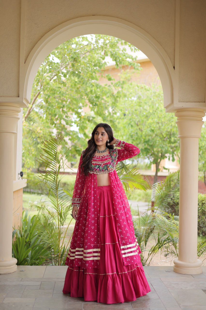 Kora Cotton Frill Stitching Bandhani Lehenga Set 
