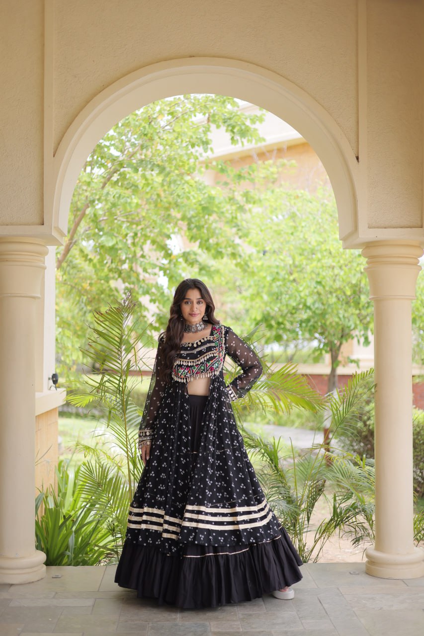 Kora Cotton Frill Stitching Bandhani Lehenga Set 
