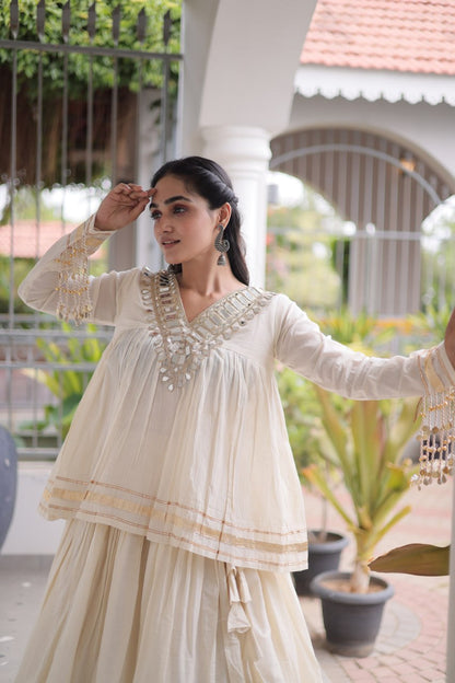 Navratri Kora Cotton Mirror Embroidered Lehenga Choli