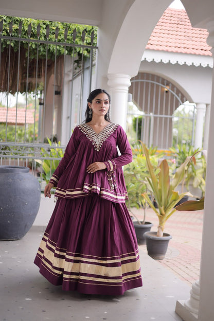 Navratri Kora Cotton Mirror Embroidered Lehenga Choli