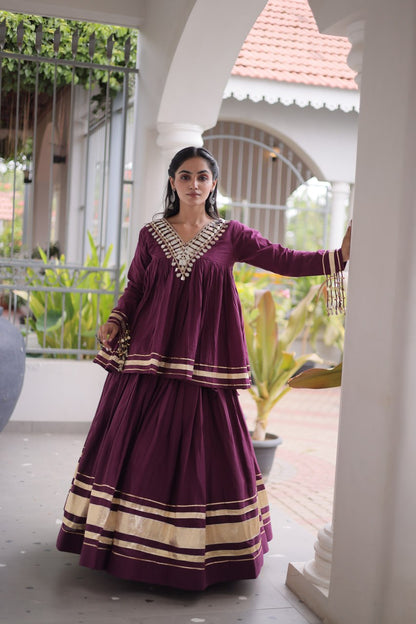 Navratri Kora Cotton Mirror Embroidered Lehenga Choli