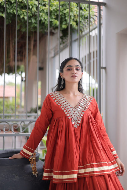 Navratri Kora Cotton Mirror Embroidered Lehenga Choli