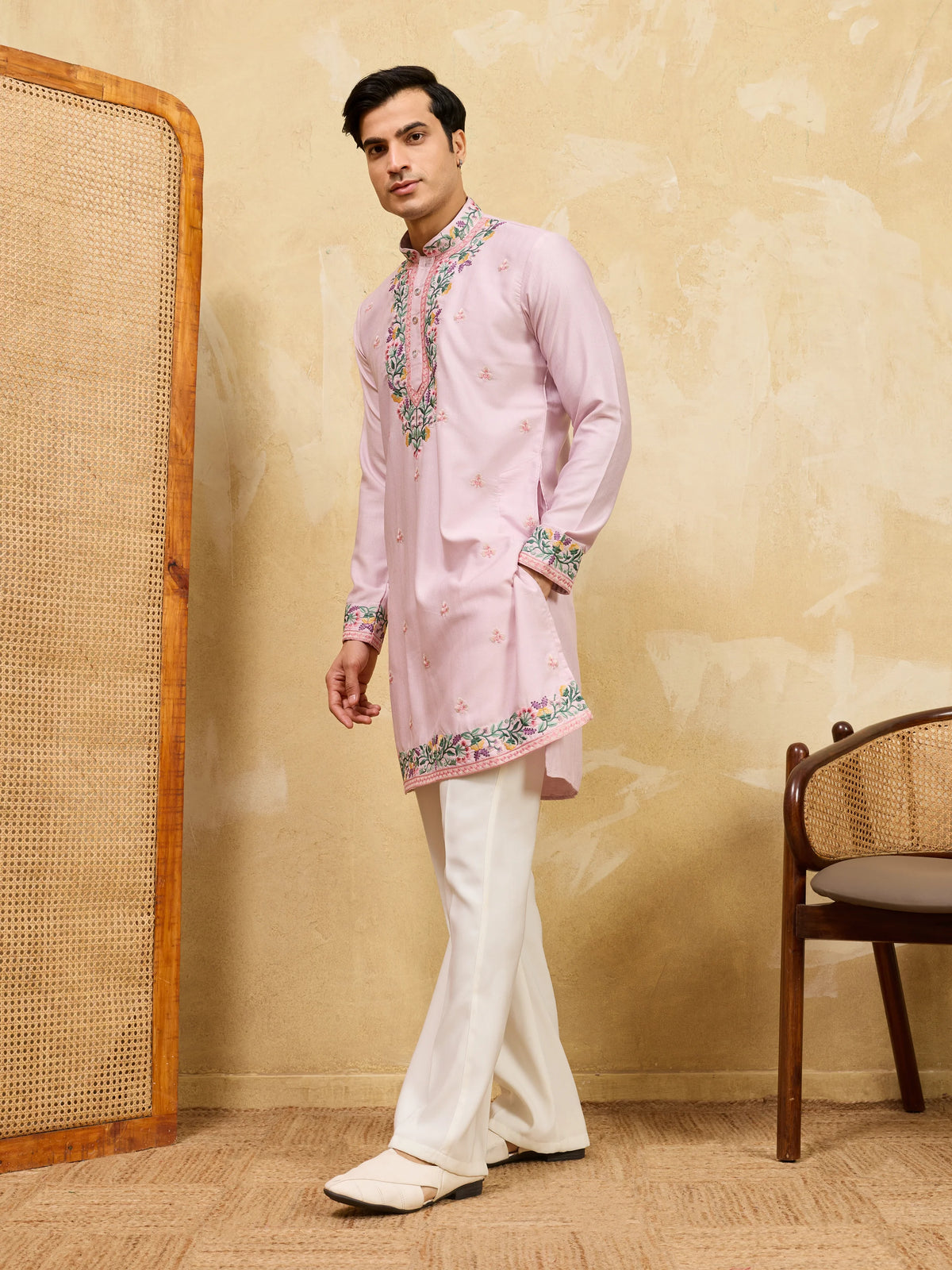 Premium Lavender Detailed Embroidered Ethnic Kurta Set