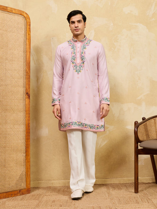 Premium Lavender Detailed Embroidered Ethnic Kurta Set