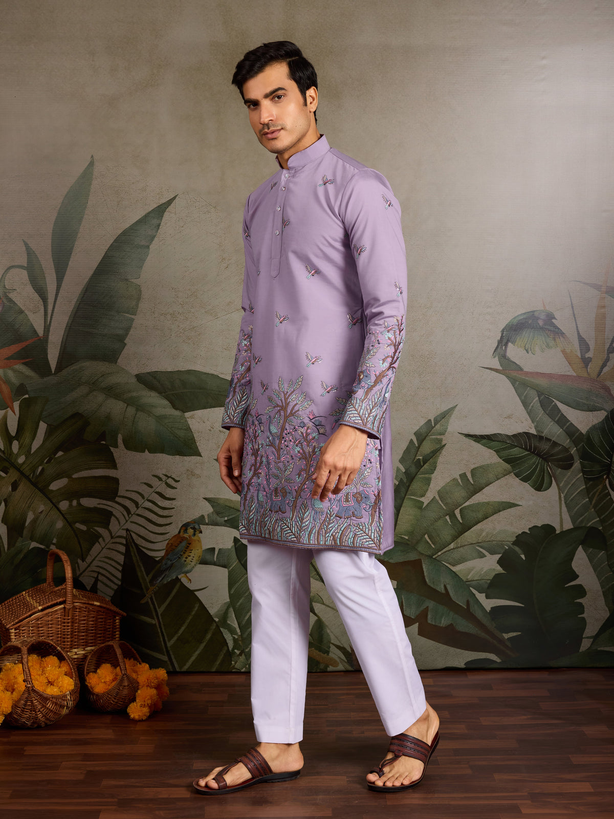 Premium Lavender Embroidered Kurta for Mens Wear