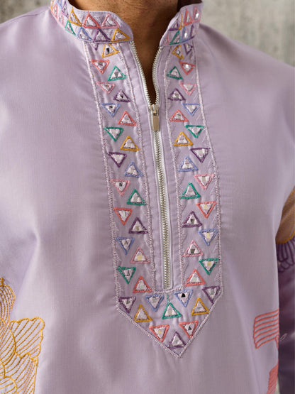 Lavender Soft Silk Designer Kurta Bell Bottom Set