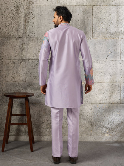 Lavender Soft Silk Designer Kurta Bell Bottom Set