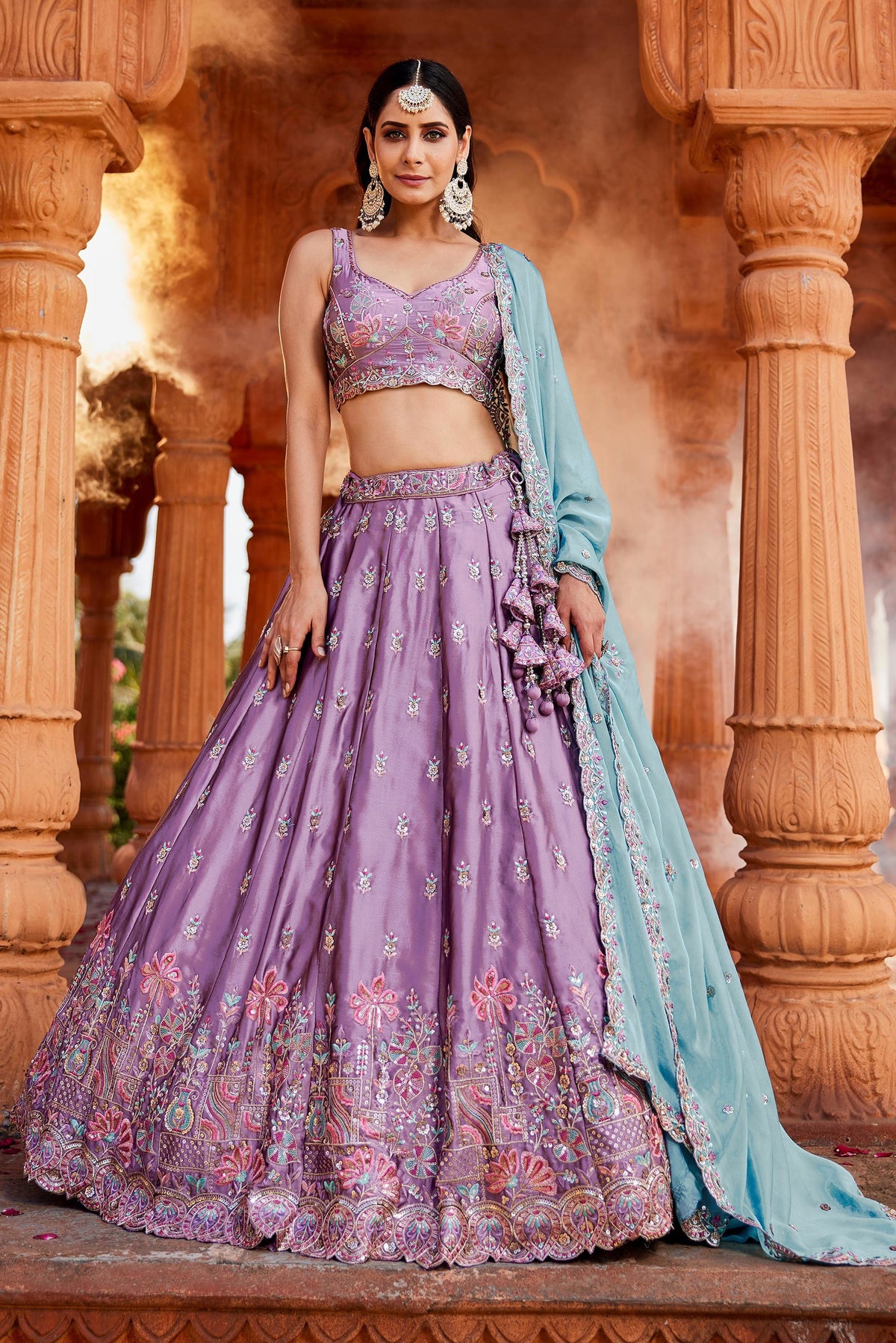 Luxury Lavender Rangoli Silk Zari Dori Sequins Festive Lehenga Choli
