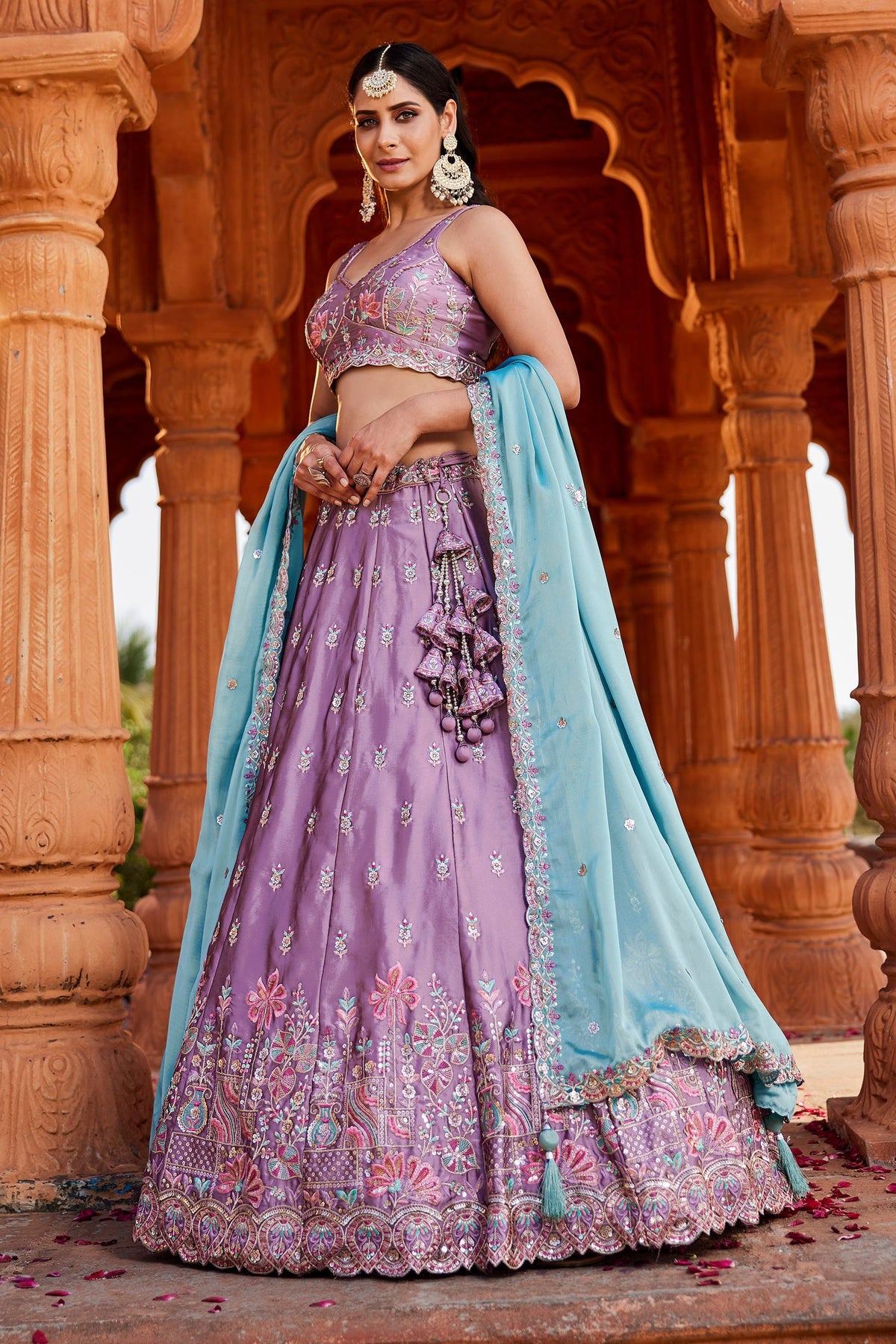 Luxury Lavender Rangoli Silk Zari Dori Sequins Festive Lehenga Choli