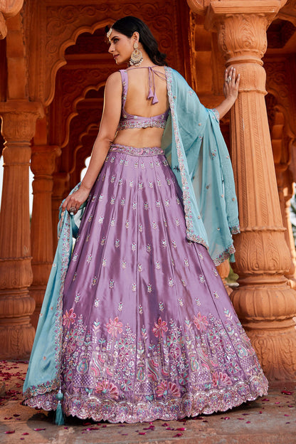Luxury Lavender Rangoli Silk Zari Dori Sequins Festive Lehenga Choli