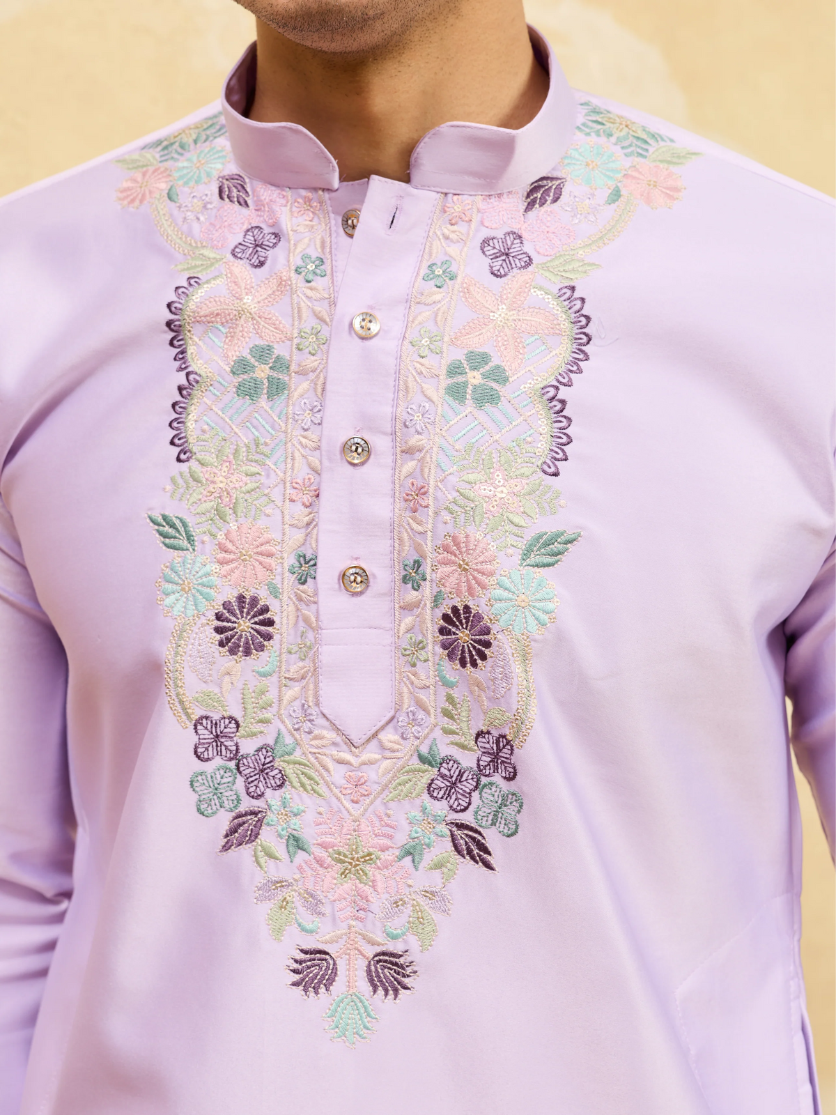 Premium Lavender Viscose Silk Thread Work Kurta Set