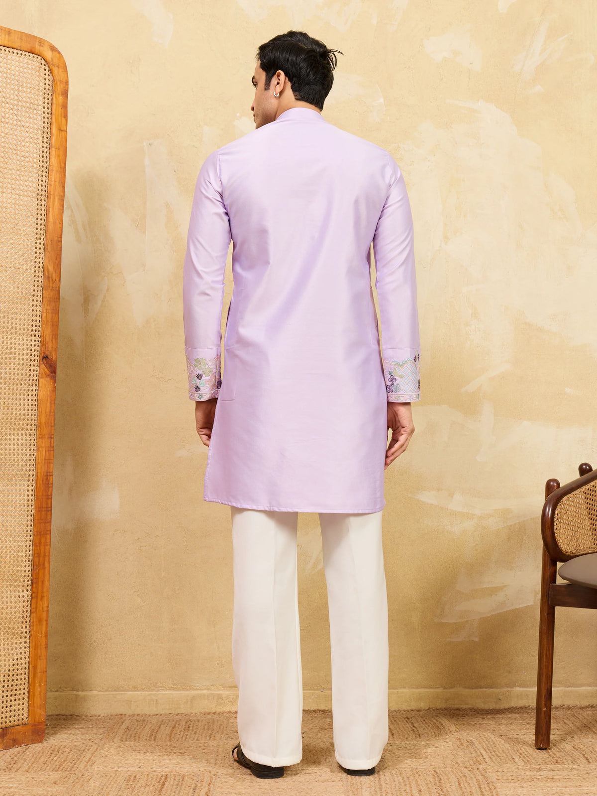 Premium Lavender Viscose Silk Thread Work Kurta Set