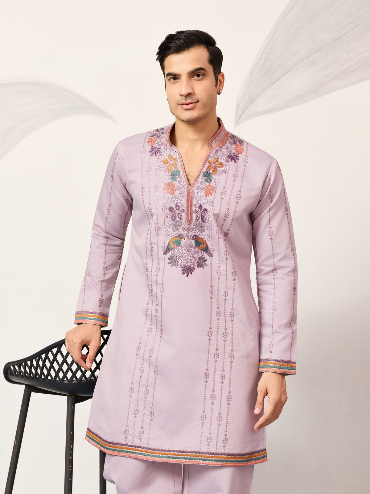 Royal Look Lavender V Neck Kurta Pant for Mens Wear