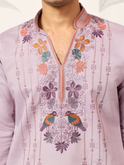Royal Look Lavender V Neck Kurta Pant for Mens Wear