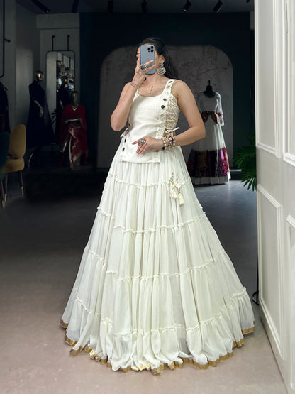 Feather Light Fabric Navratri Wear Lehenga With Designer Koti