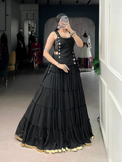 Feather Light Fabric Navratri Wear Lehenga With Designer Koti