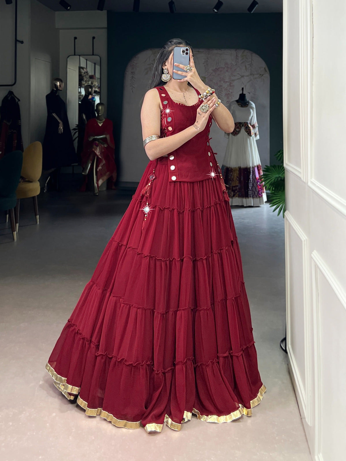 Feather Light Fabric Navratri Wear Lehenga With Designer Koti 