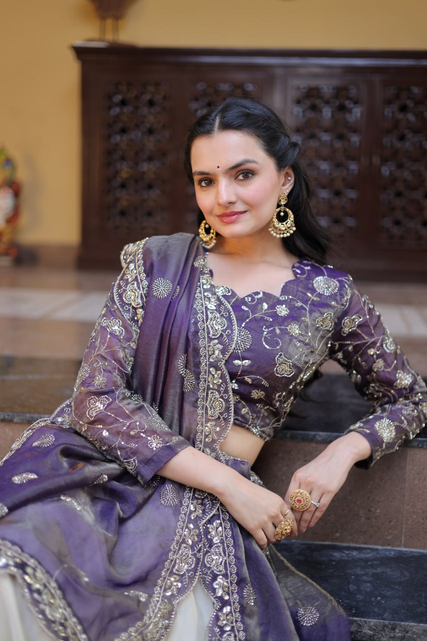 Luxury Cosmos Zari and Pipe Work Lehenga Set with Dupatta