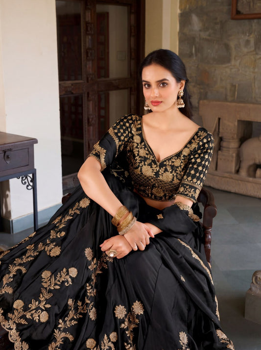 Luxury Rangoli Silk Zari Dori Sequins Embroidered Lehenga Choli Set with Cutwork Dupatta
