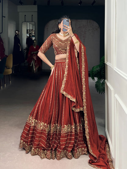Regal Maroon Rangoli Silk Lehenga Choli Set With Dupatta