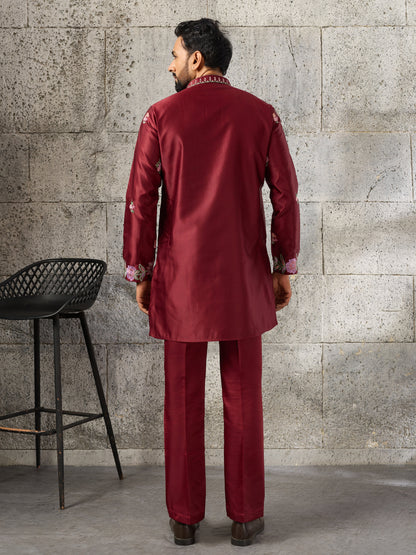 Royal Maroon Silk Thread Embroidered Kurta Set