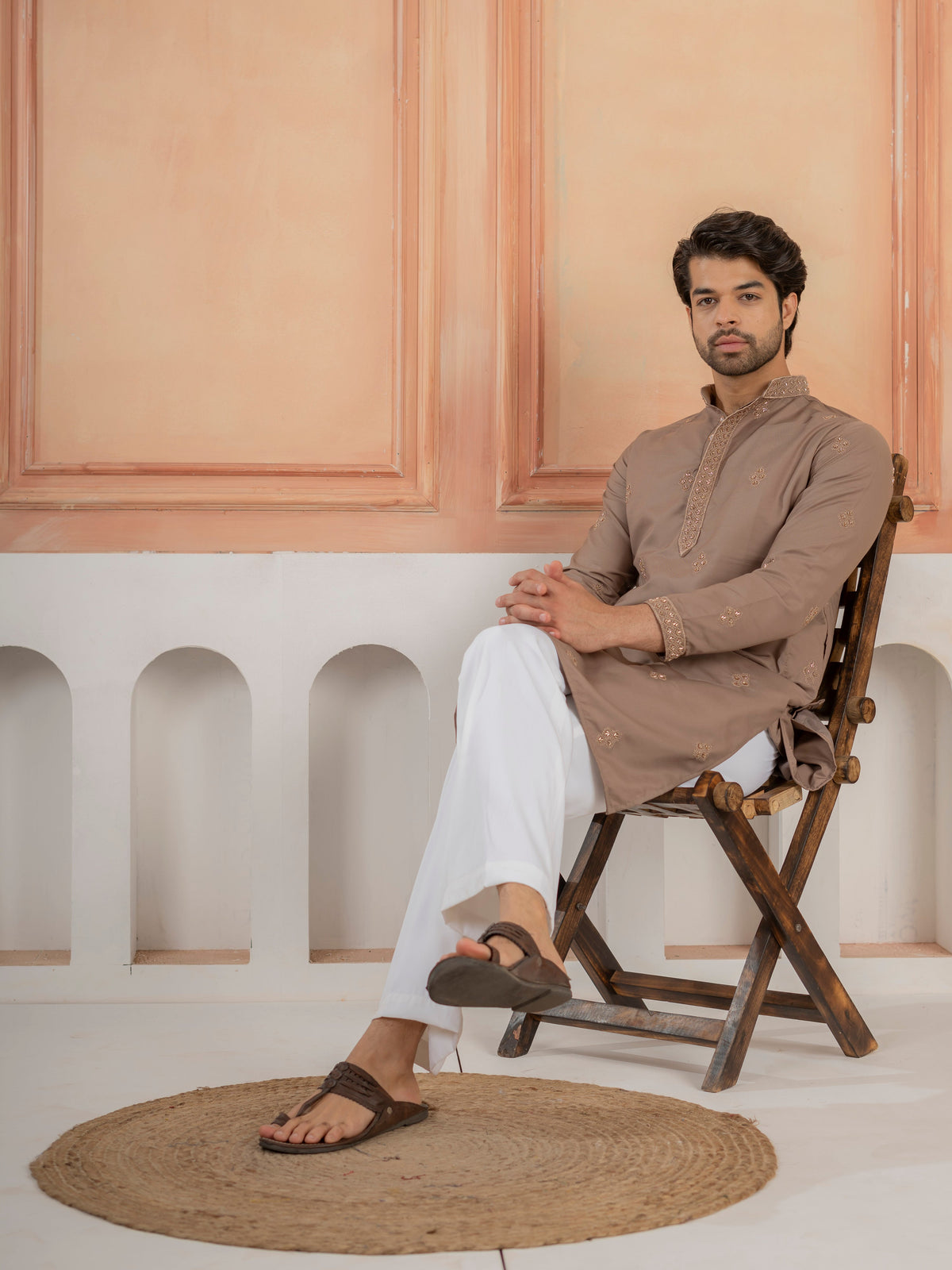 Modern Dusty Brown Soft Cotton Kurta Set with Butta Embroidery