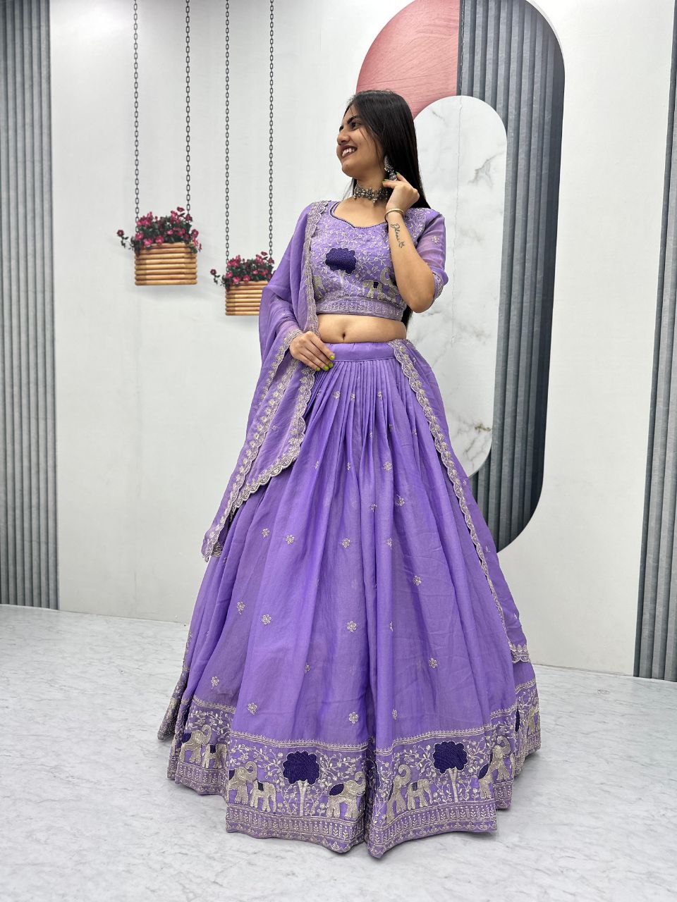 Heavy Thread Embroidery Moss Shimmer Fabric Lehenga Choli with Dupatta