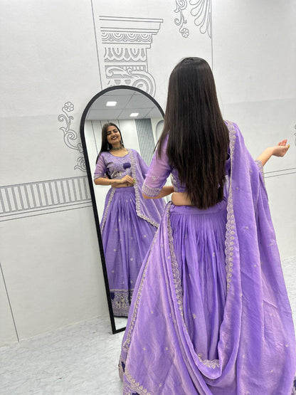 Heavy Thread Embroidery Moss Shimmer Fabric Lehenga Choli with Dupatta