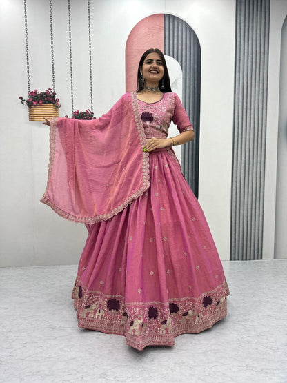 Heavy Thread Embroidery Moss Shimmer Fabric Lehenga Choli with Dupatta
